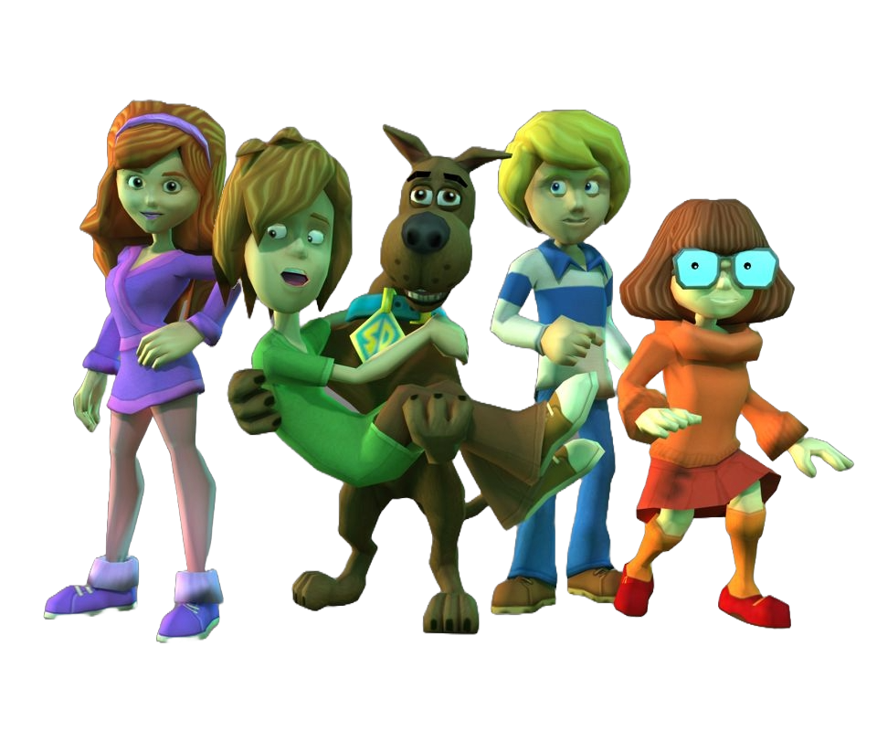 In-game render of the gang (from left to right: Daphne, Shaggy, Scooby, Fred, and Velma).